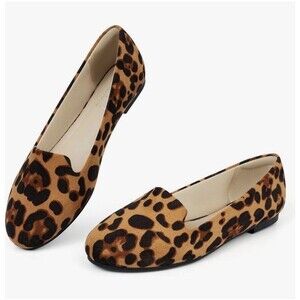 New Musshoe Womens Size 9.5 Brown Leopard Spot Pointy Toe Slide On Flat Shoes